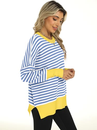 Image of ANRABESS Women Oversized Sweaters Batwing Long Sleeve 2026 Fall Outfits Crewneck Casual Knit Side Slit Fashion Pullover Top
