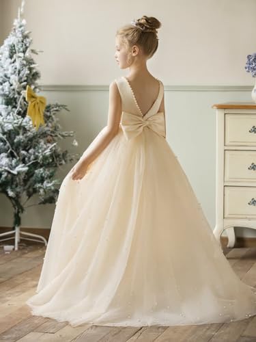 JISISANG Flower Girl Tulle Tutu Dress for Kids Wedding Girl First Communion Pageant Dresses Princess Prom Ball Gowns with Bow3