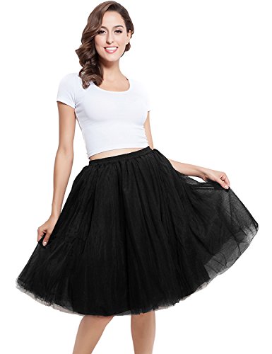 Belle House Women's A Line Short Knee Length Tutu Tulle Prom Party Skirt 2021 Petticoat Skirts with Elastic Waist Band Black