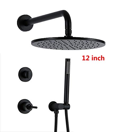 Douche supérieure 12 pouces en laiton noir mat avec douchette
