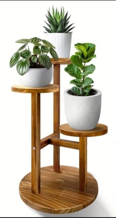 Traditional Indian Furniture Pieces 22 3-Tier Wooden Plant Stand, Indoor Multi Level Planter Holder with...