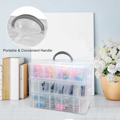 Image of 59 PCS Stackable Bead Organizer Box with Removable Cases, Labels & Handle | Clear Plastic Storage for Beads, Jewelry, Diamond Painting, Screws, Crafts, and Small Parts With Hinged lids
