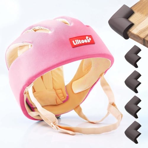 Image of Baby Safety Products Combo | LILTOES Baby Head Protector + Edge Guard for Safety of Kids 6M to 3 Years | Baby Safety Helmet with Corner Guard Protection (Pink+Corner)