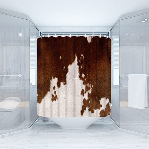 Gctnbjl Cowhide Shower Curtain Brown Milk Cow Skin Print Farmhouse Animal Luxury Vintage Western Rustic Retro Bathroom Curtain With Hooks,Brown White #TOP1