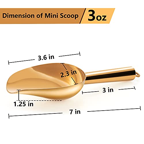 TeamFar Mini Scoop Set of 4, 3 Oz Small Canister Jar Gold Candy Utility Scoops Stainless Steel for Kitchen Scooping, Healthy & Dishwasher Safe - Thumbnail 2