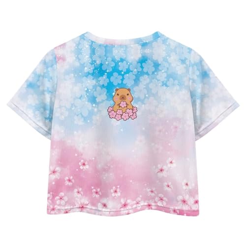 Image of Girls Crop Tees Crew Neck Casual Short Sleeve T Shirts Kids Loose Soft Comfortable Tees Blouses Shirt for Little Girl