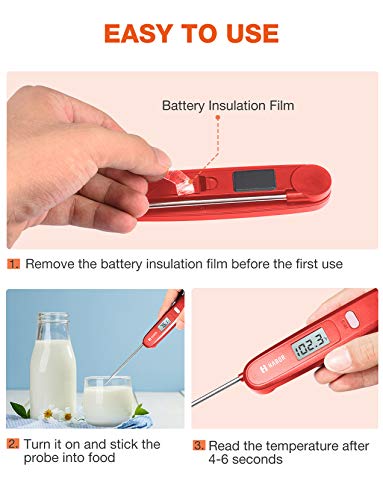 Habor Digital Kitchen Thermometer Instant Read Sensor with Foldable Probe for Food Baking Liquid Meat BBQ Grill Smokers, Standard, Chipotle - Thumbnail 3