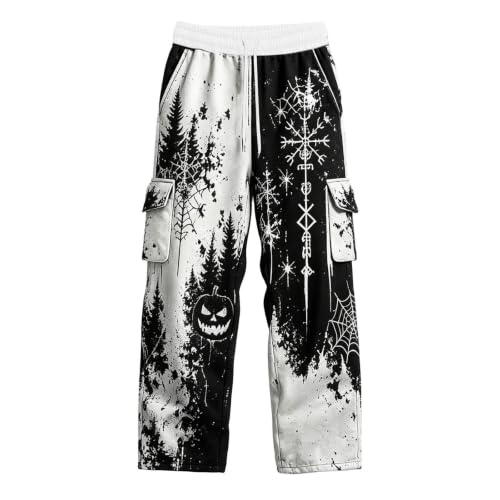 Men Halloween Skeleton Costume 2 Piece Tracksuit Funny Scary Skull Print Hoodie Sweatshirt Jogger Pants Outfits - image 5