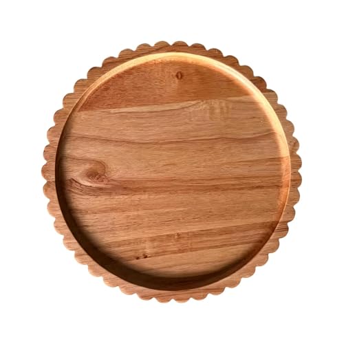 Bandejas de madera para decoración del hogar – Tabla redonda rústica de 21 cm, bandeja de servir de madera, plato decorativo de presentación | acento de mesa de granja para embutidos, pan, pasteles