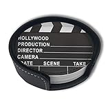 Movie Cinema Lapper Board Coasters For Drinks Leather Cup Mat With Holder,6 Pcs