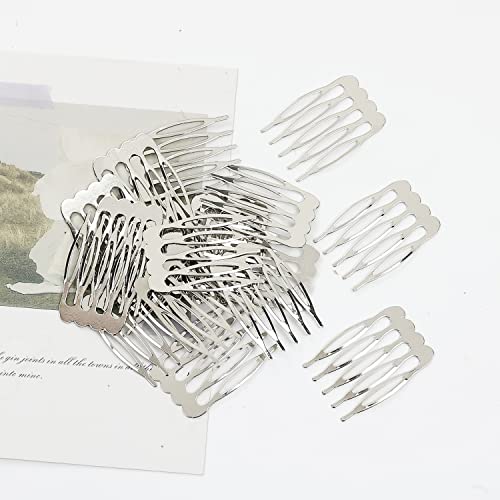 20 Pack 5 Teeth Small Tiny Silver Metal Side Hair Combs Plain Blank Crafting Diy Slide Combs Wedding Bridal Veil Combs Decorative Headpiece French Twist Updo Chignon Clip Bun Holder Hair Accessories #TOP6
