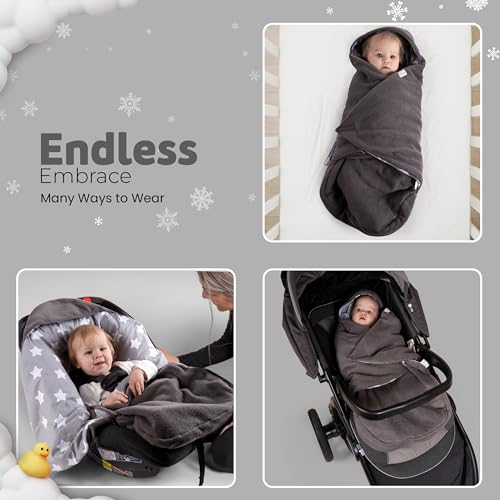 Image of Car Seat Blankets for Babies Winter - Stroller Footmuff Carseat Cover Baby 5 Point Harness - Swaddle Bunting Bag (Grey)