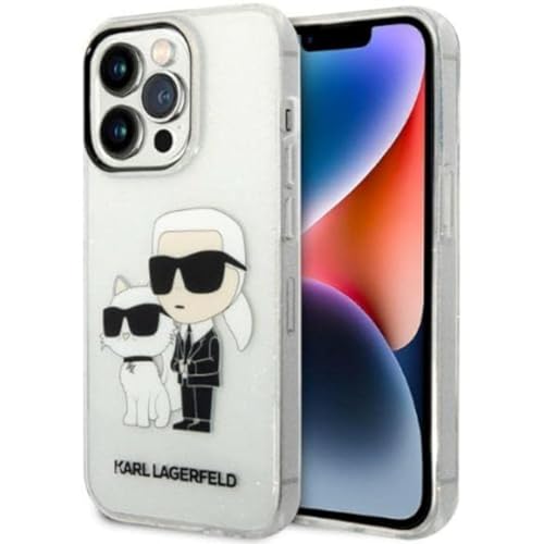 Karl Lagerfeld KLHCP14LHNKCTGT Coque Rigide Transparente pour iPhone 14 Pro 6,1" Motif Gliter Karl &amp; Choupette