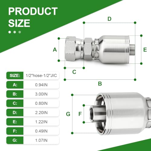 Image of TAISHER 6PCS 1 /2 inchHose x 1 /2 inch JIC Female Hydraulic Hose Fittings
