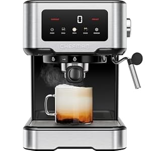 Chefman CraftBrew Espresso Machine, 15-Bar Pump, Digital Touchscreen, Steam Wand for Latte & Cappuccino, Compact Espresso Coffee Machine w/ 1.5L Removable Water Reservoir - Stainless Steel