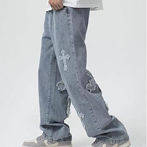 Men's Vintage Hip Hop Style Baggy Jeans Men Streetwear Baggy Jeans Trousers Cross Hip Hop Mens Loose Pants2