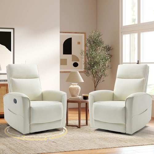 Image of HAOMARKETS Swivel Rocker Recliner Chair Set of 2, Manual Faux Leather Glider Rocking Recliners for Adults, 360 Swivel Nursery Reclining Sofa with Storage Pocket