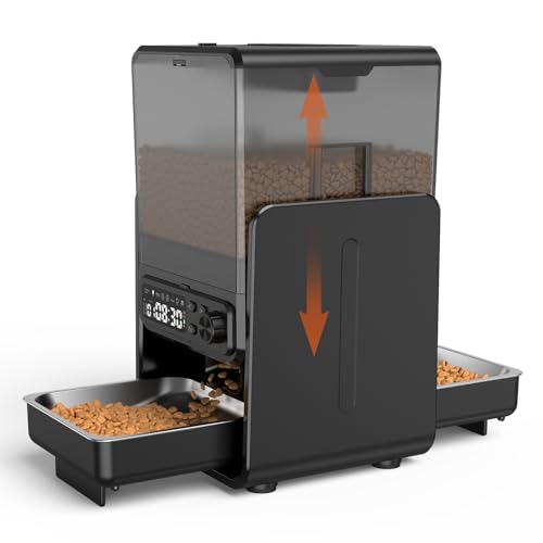 CityFlee Automatic Cat Feeder for 2 Cats, 5L/20 Cups Food Dispenser with Adjustable Raised Double Bowls, Detachable Control Panel, Timed Cat and Dogs Feeder for Dry Food, Dual Power Supply