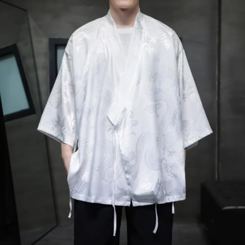 HZCX FASHION Cardigan Kimono for Men Black Silk Satin Robe Mens Lightweight Traditional Hanfu Silky Chinese Dragon Shirt2