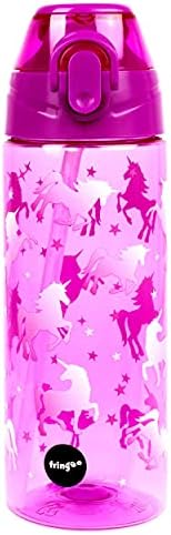 Fringoo Kids Water Bottle with Straw 100% Leak Proof BPA Free 600ml Bottle for School Nursery Travel Kids Narwhal & Seahorse 600ml