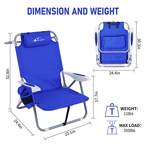 Dr.quark Beach Chair With Backpack Straps 4-Position Classic Lay Flat Folding Backpack Heavy Duty Beach Chair For Adult With Large Cooler Pouch Towel Bar, Cup Phone Holder Support Up To 350Lbs #TOP2