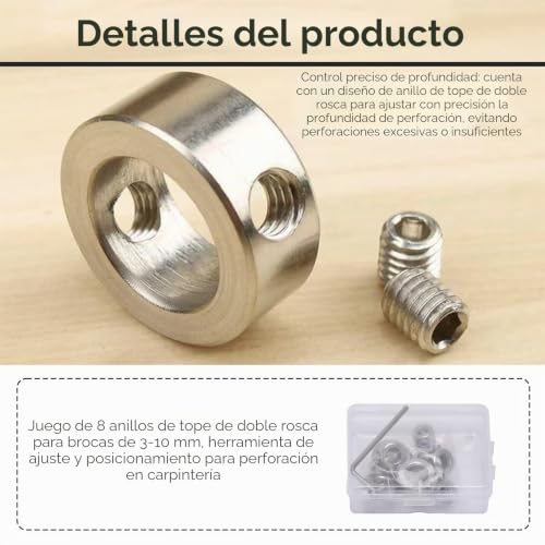 Miniatura 4 de 8 Piezas Taladro Profundidad Tope Anillo, Limitador De Profundidad De Perforación, Kit De Posicionamiento Para, 3 4 5 6 7 8 9 10mm