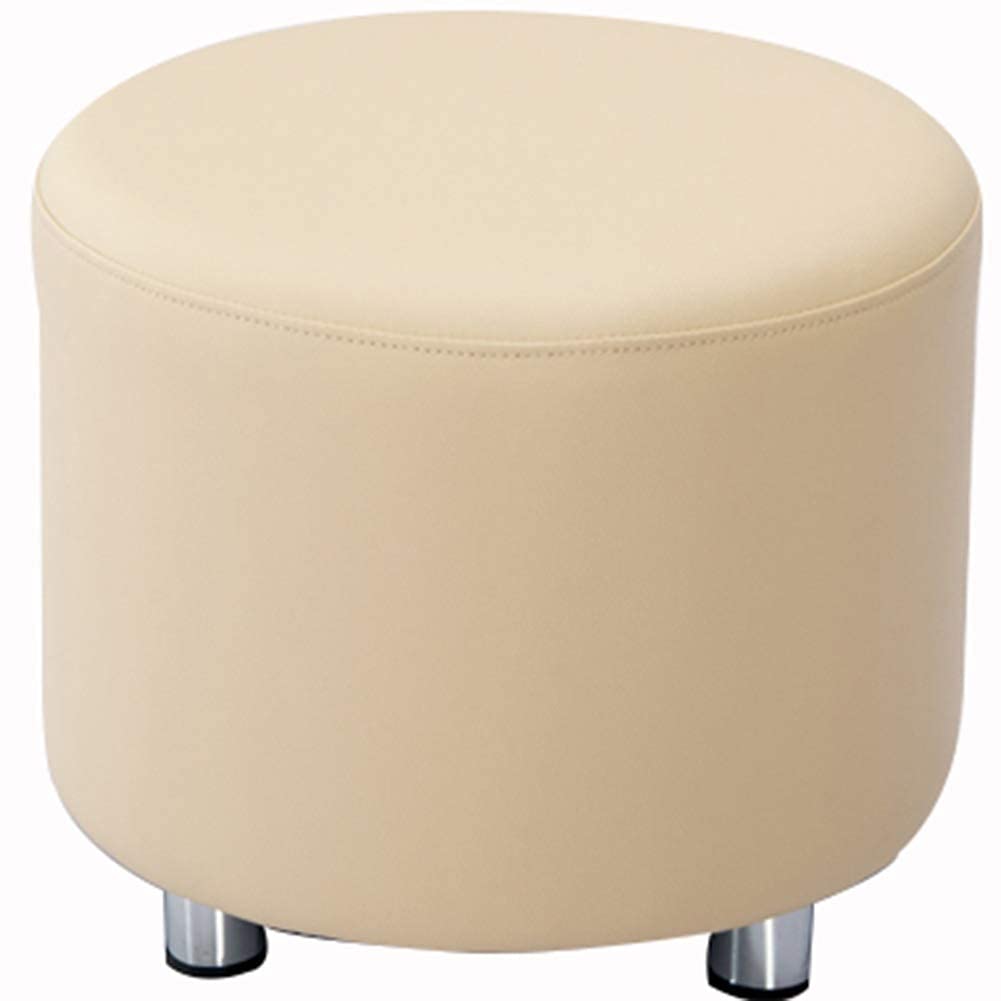 Repose-pieds structure circulaire en bois massif et tabouret tissu PU beige