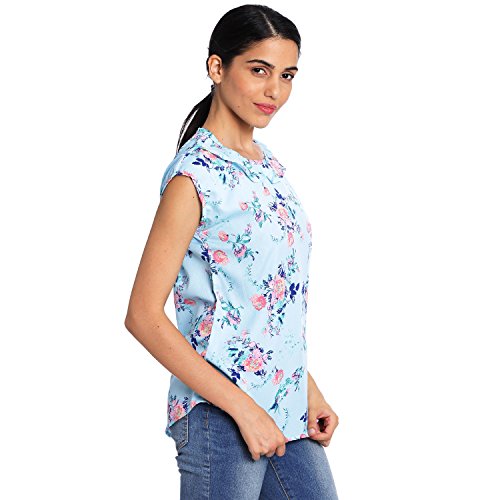 Image of Light Blue Floral Women Ruffle Top