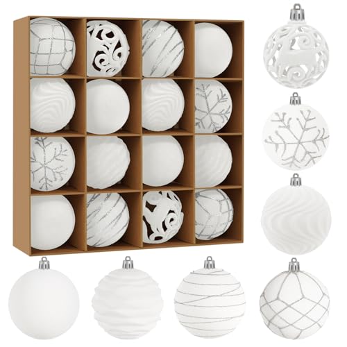 Artmag 16Pcs Velvet Christmas Ornaments Balls Sets for Christmas, Plastic Shatterproof Xmas Tree Flocked 2.36 inch Ornaments Balls for Winter Holiday Decor (White) by Artmag - Used condition - CA$8.23