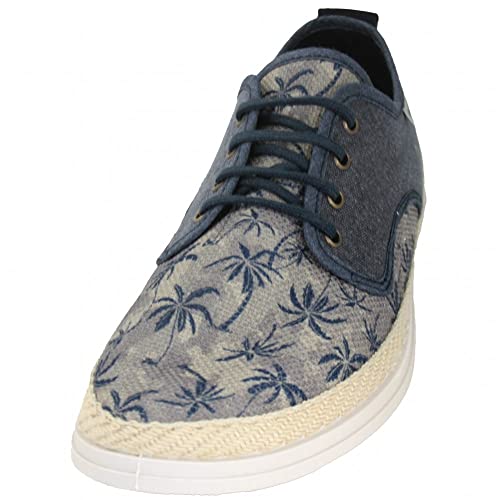 Mocasines de tela azul marino Muro 528 con cordones: calzado ligero con palmeras tropicales