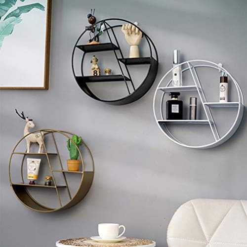BESPORTBLE Metal Floating Shelves Round Wall Mounted Hanging Rack Retro Living Room Rustic Floating Shelves Book Storage Unit for Home Hotel Bathroom Decor (White)