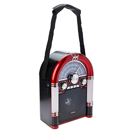 Caixa de Som Portátil Retro, TRC-210, Pequeno, Preto/Vermelho