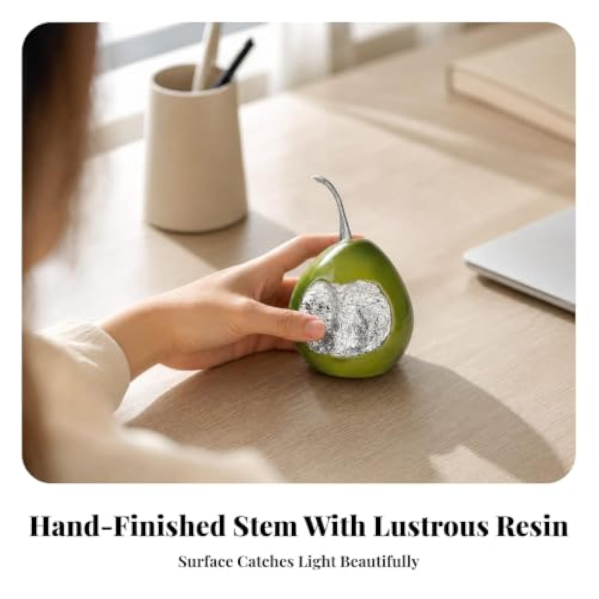 Small Decorative Pear with Silver Inset, Glossy Synthetic Resin