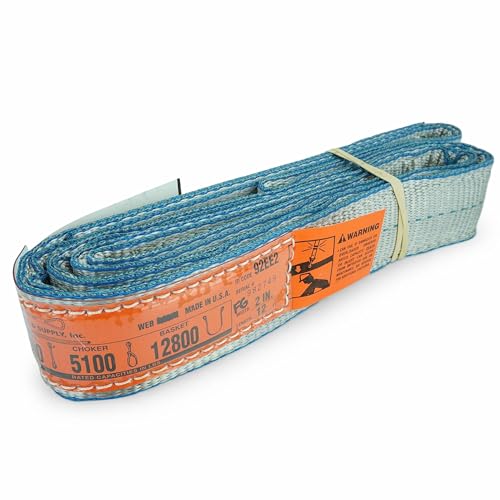 Chenango Supply DD Sling 2 Inch x 12 Foot Polyester Lifting Sling – USA Made, 6,400 lb Vertical, 5,100 lb Choker, 12,800 lb Basket – 2-Ply Heavy Duty 900 Webbing, Flo-Guard Eye & Eye Rigging Sling