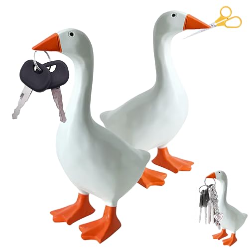 WORKKEEP Desk Goose 7 Inches – Magnetic Goose Key Holder for Desktop, Cute Resin Goose Figurine with Strong Magnet Beak, Funny Animal Desk Ornament & Mini Desk Goose for Office & Home