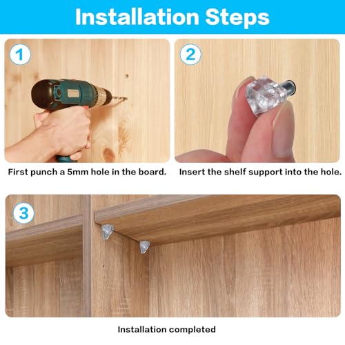 Regalbodenträger, 5mm Bodenträger Einlegeboden Halter, transparent Kunststoff Regalboden Stifte für Möbel Bücherregale Schränke Holz Glas-Böden Regal Halter Pegs Pins (20, transparent)