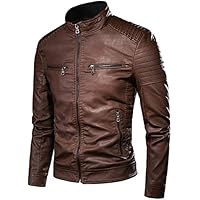 Chaqueta Cuero De Hombres,Chaqueta De Moto Retro Informal Con Cuello De Pie Delgado, Invierno Hombres Biker Pocket Design Pu Piloto Chaquetas Abrigo De Piel Sintética, Para Andar En Motocicleta, Fi