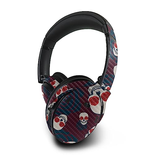 Image of MightySkins Carbon Fiber Skin Compatible with Bose QuietComfort 45 Headphones Skulls N Roses | Protective, Durable Textured Carbon Fiber Finish | Easy to Apply | Made in The USA