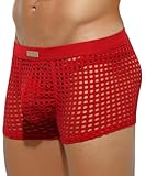 Arjen Kroos Men's Sexy Trunks Sheer Mesh Underwear Novelty Low Rise Lingerie Red