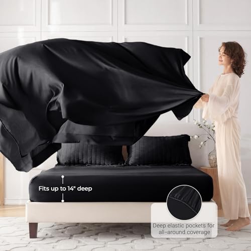 Image of MUXHOMO 7 Pieces Oversized Queen Comforter Set, Seersucker Bed in a Bag Oversized Queen Size, All Season Luxury Bedding Set with Comforter, Flat Sheet, Fitted Sheet, Pillowcases & Shams, Black