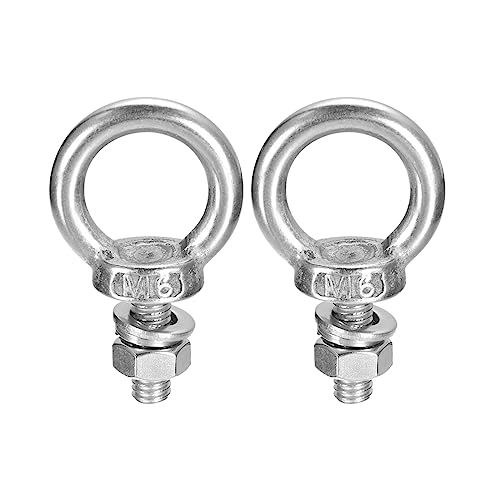 Image of uxcell Lifting Eye Bolt, 2 Sets M6x12mm Eye Bolt with Nut Washer 304 Stainless Steel Shoulder Lifting Ring Eye Bolt for Hanging Item