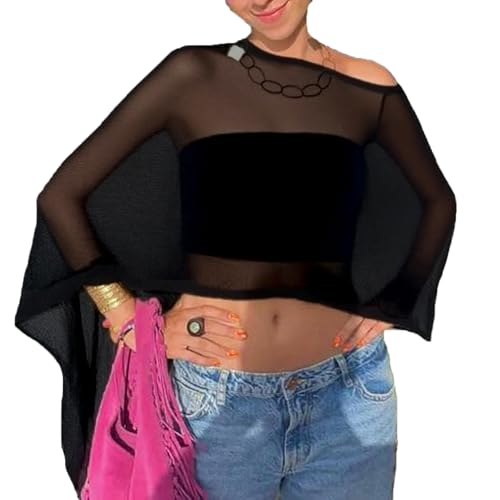 Bocymolay Women Sheer Poncho Shrug Bolero Lightweight Knit Top Summer Cover Up Pullover Shrugs Shawl Sweater