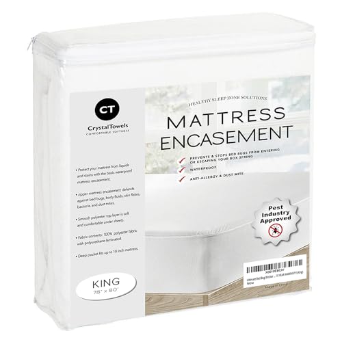 Waterproof Mattress Protector King Size - 6-Sided Zippered Mattress Encasement Breathable Fabric Cover Machine Washable Fits King Mattress 78 x 80 Inches Up to 16 Deep