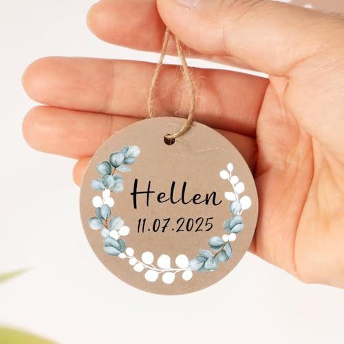 BOFUNX 50 Stücke Papier Geschenkanhänger Geschenketiketten zum beschriften rund Geschenk Label Tags mit Juteschnur für Taufe Hochzeit Geburtstag Weihnachten Geschenke