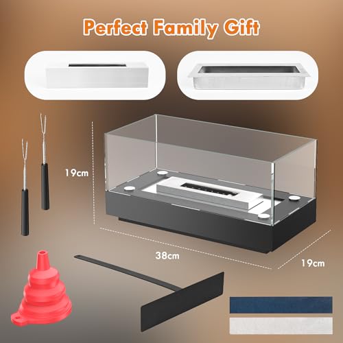 Euakee Tischkamin, Tischfeuer für Indoor & Outdoor, Bio Ethanol Kamin mit 4-Fach-Sicherheitsglas, 2h Brenndauer, Ethanol Tischkamin für Wohnzimmer, Balkon Deko, Gartendeko