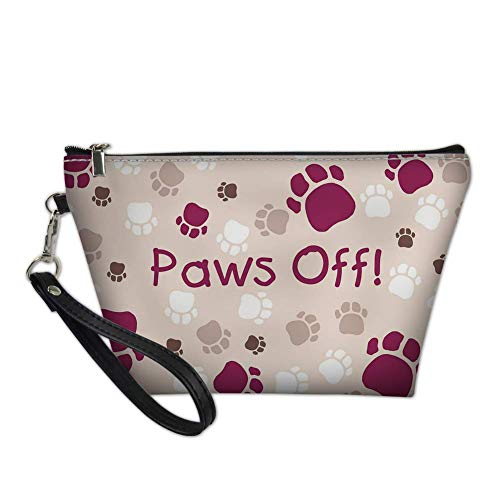 Freewander Portable Cosmetic Bag Waterproof Makeup Bag Large Capacity PU Leather Travel Case Zipper Clutch Birthday Gift (Paw off)