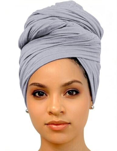 Harewom Hair Turbans for Women Fashion Solid Soft Stretch Headwraps for Braids Dreadlock Light Grey