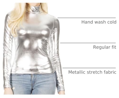 Image of Sakkas Metallic Liquid Mock Neck Turtleneck Long Sleeve Top - Made in USA