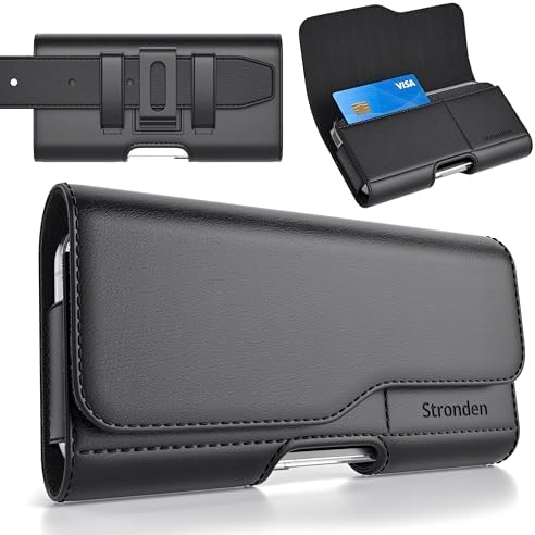 Stronden Magnetic Closure Holster for iPhone 17 Pro, 17e, 17, 16 Pro, 16e, 16, 15 Pro, 15, 14 Pro, 14, 13 Pro, 13, 12 Pro, 12, 11, XR - Leather Belt Case Pouch (Fits Slim/Regular Case on)