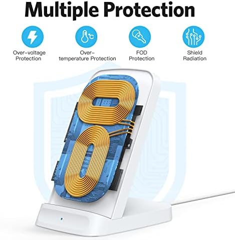 AGPTEK Wireless Charger, 15W White Fast Wireless Charging Stand, Qi-Certified for iPhone 14/13/12/12 Pro/11/11 Pro Max/XS Max/XR/XS/X/8, Galaxy S22/S21/S20/S10/S9, AirPods Pro(No AC Adapter)